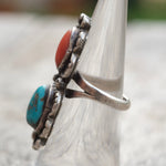 Vintage Sterling Turquoise and Coral Ring 6.25