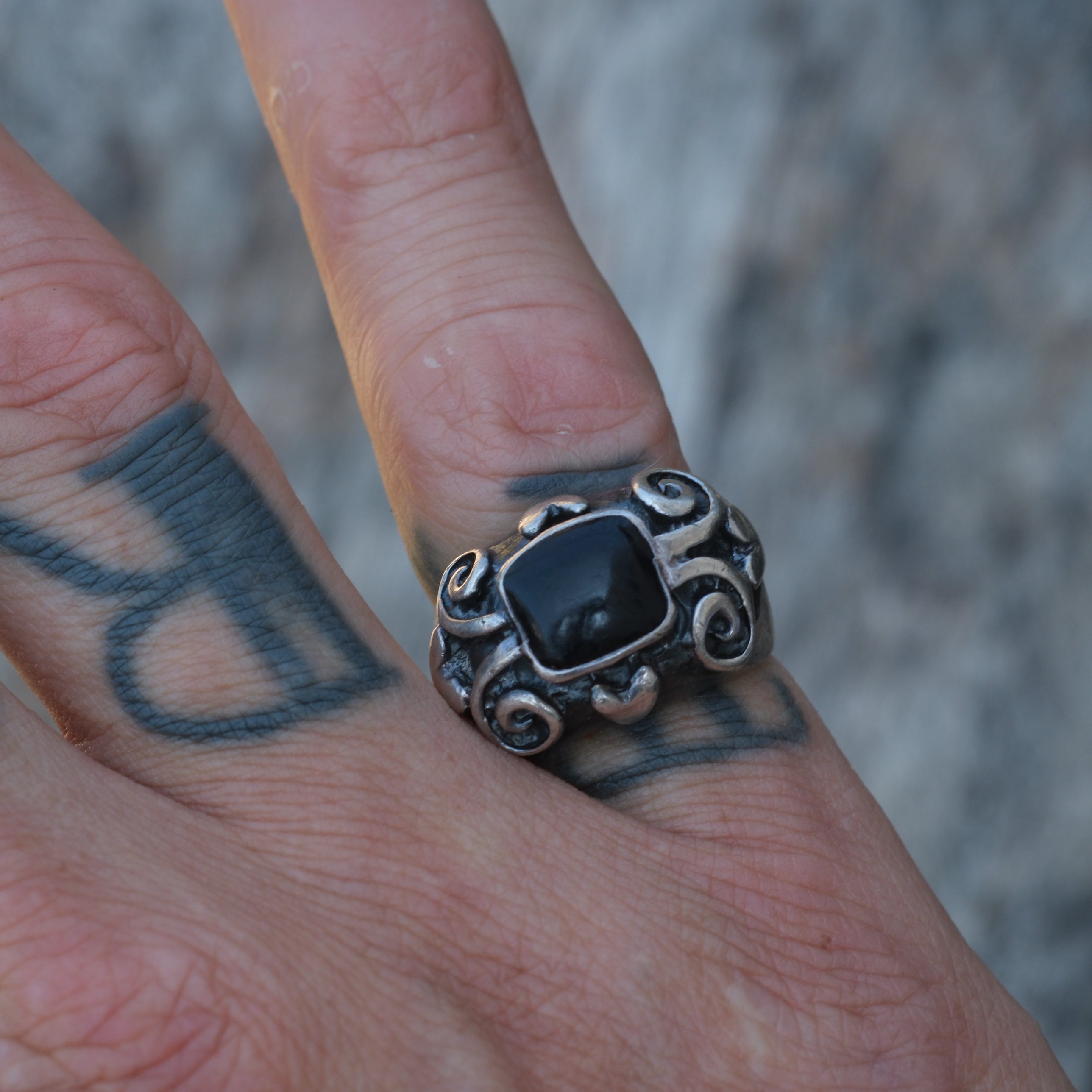 Vintage Sterling Onyx Ring 5.75