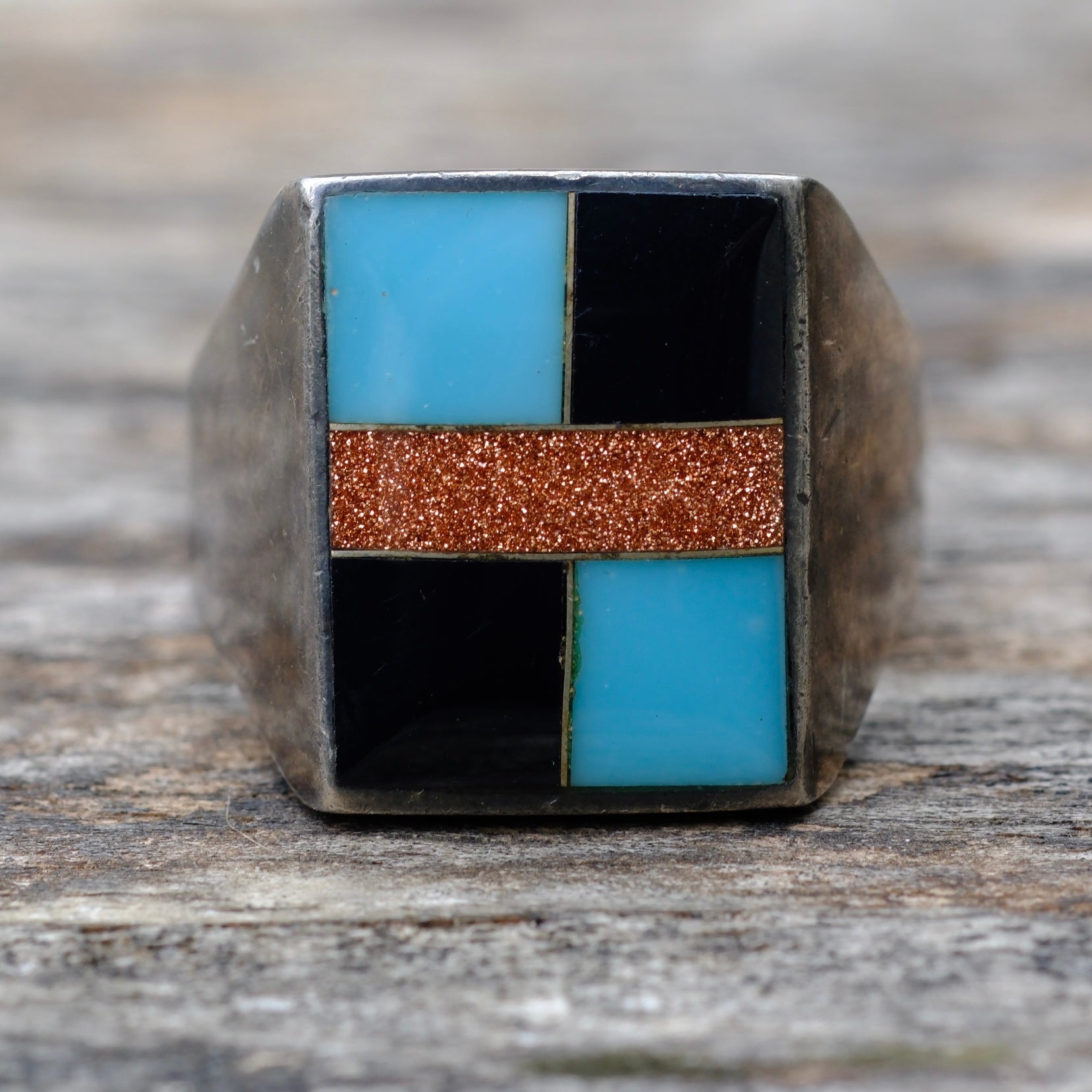Vintage Sterling Multistone Inlay Ring 11.5