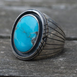 Vintage Sterling Turquoise Ribbed Band Ring 9.25