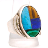 Vintage Sterling Multisistone Inlay Feather Ring 12