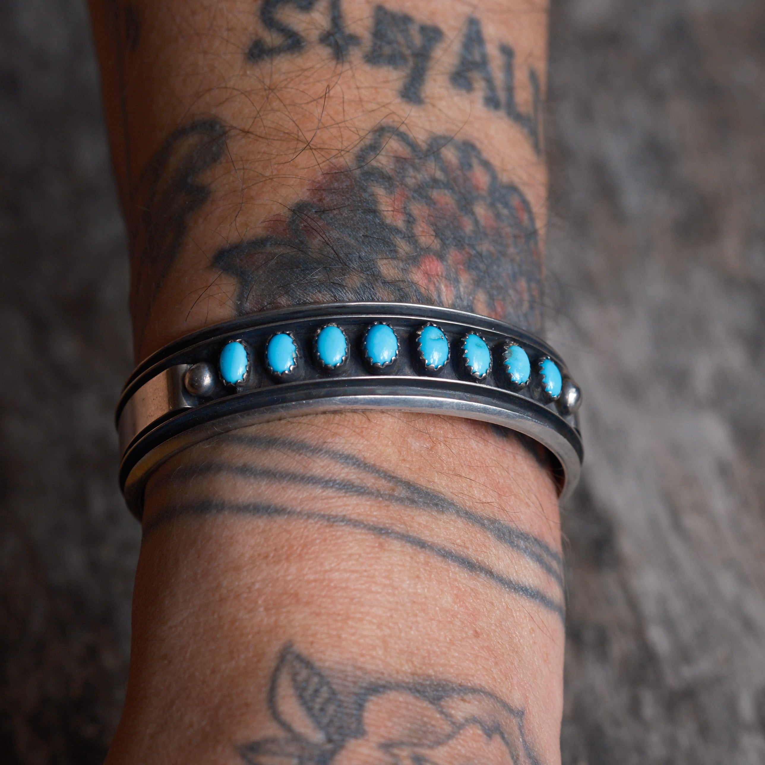 Vintage Sterling 8-Stone Turquoise Cuff Bracelet
