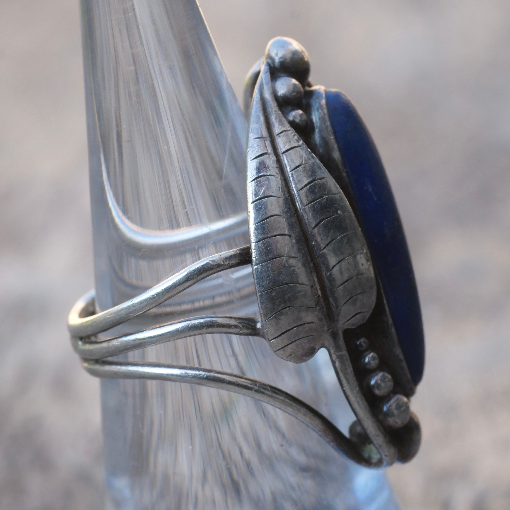 Vintage Sterling Lapis Feather Ring 5.25
