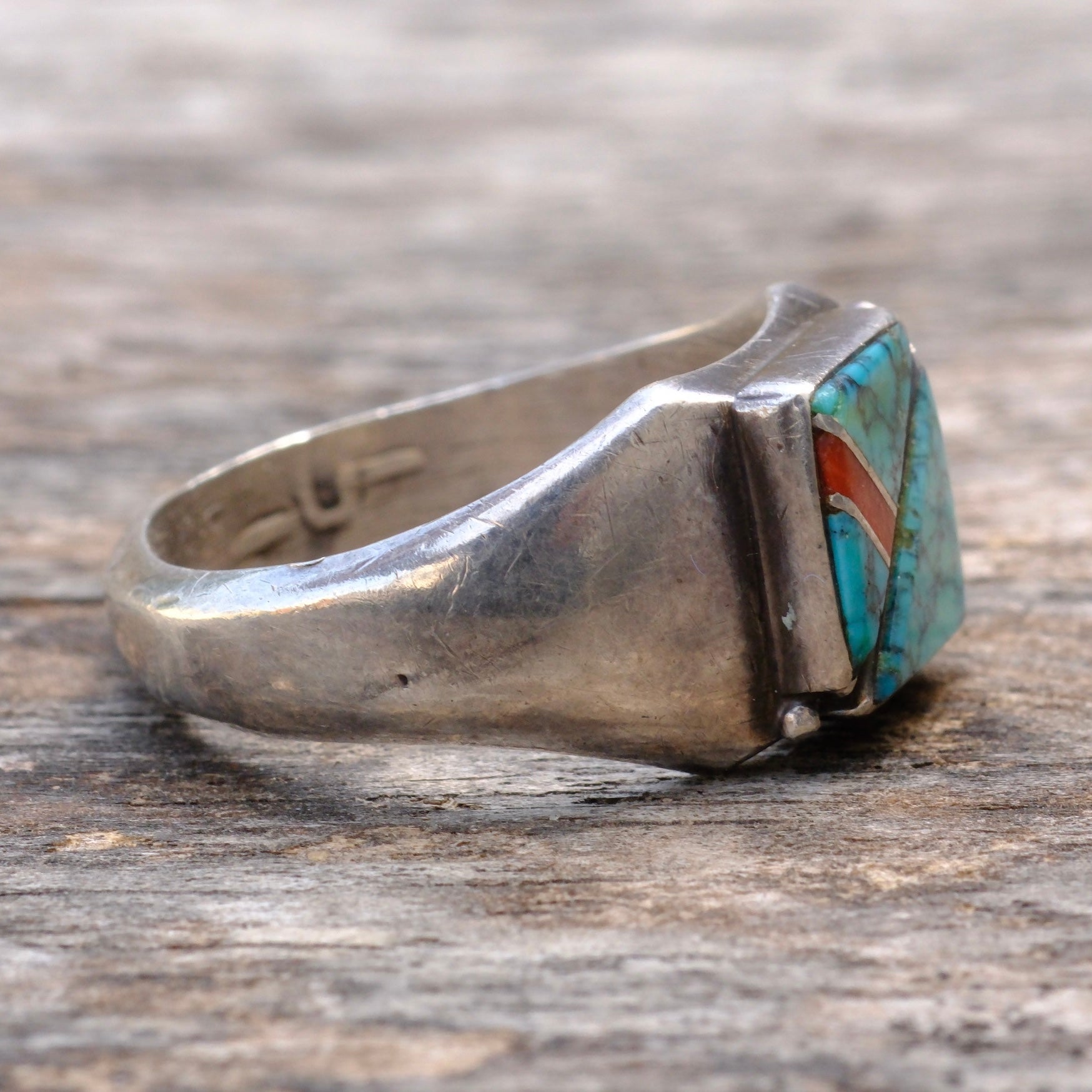 Vintage Sterling Multistone Inlay Ring 10.75