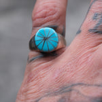 Vintage Sterling Turquoise Inlay Pinwheel Ring 6