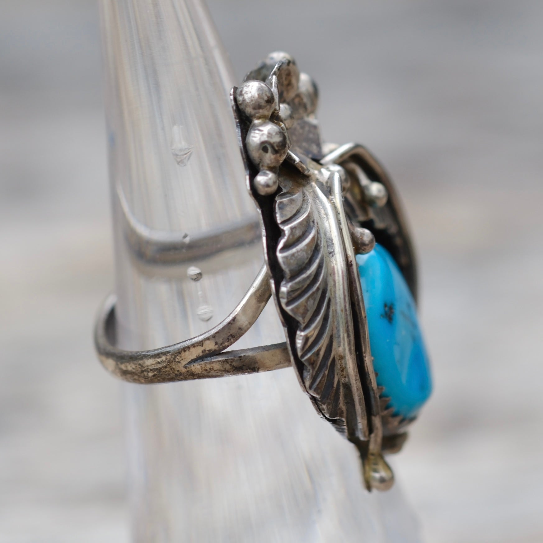 Vintage Sterling Turquoise Feather Ring 6.25