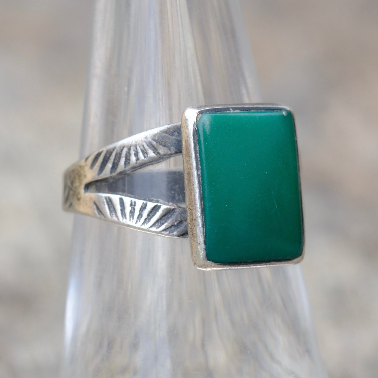 Vintage Sterling Turquoise Stamped Band Ring 6