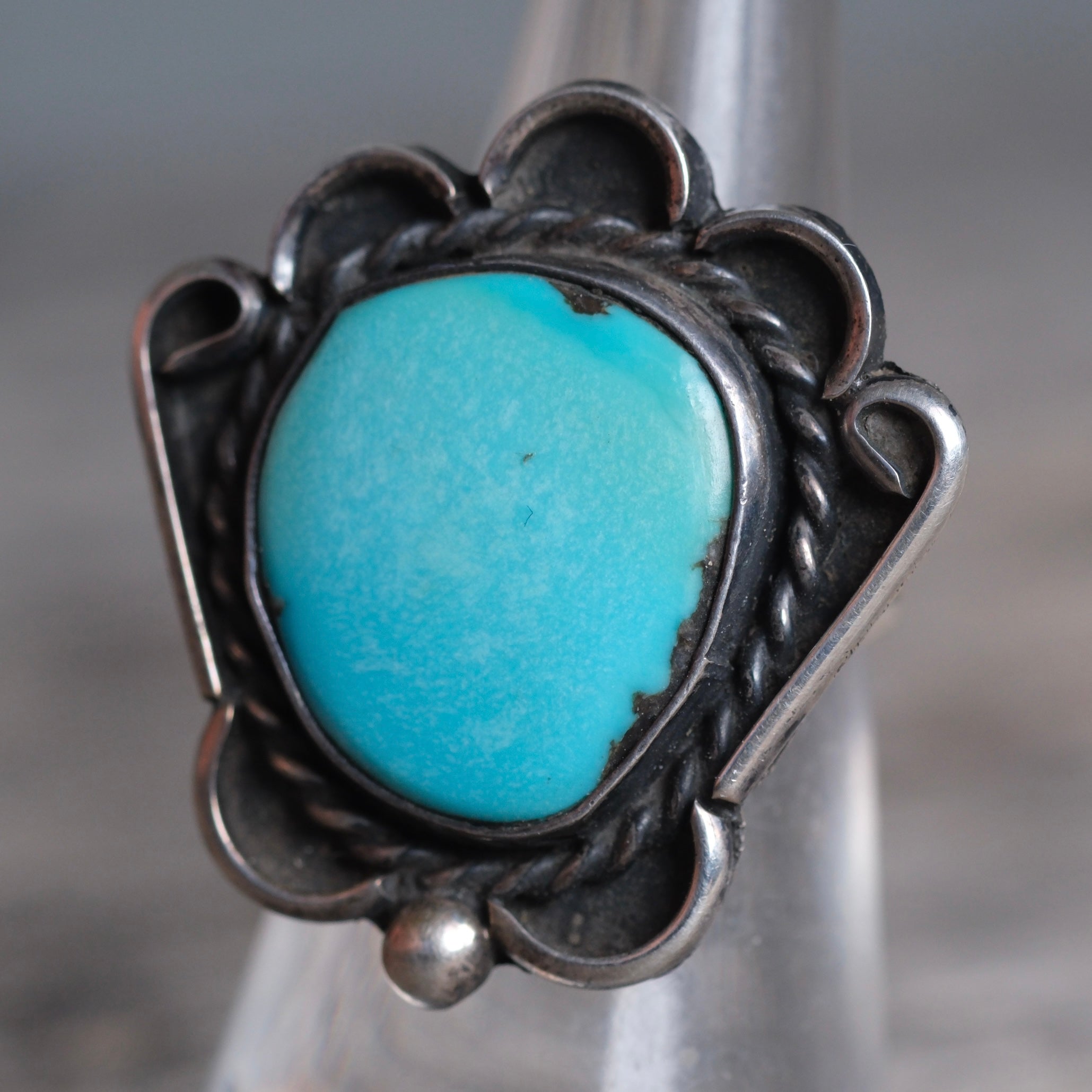 Vintage Sterling Turquoise Roper Ring 6.75