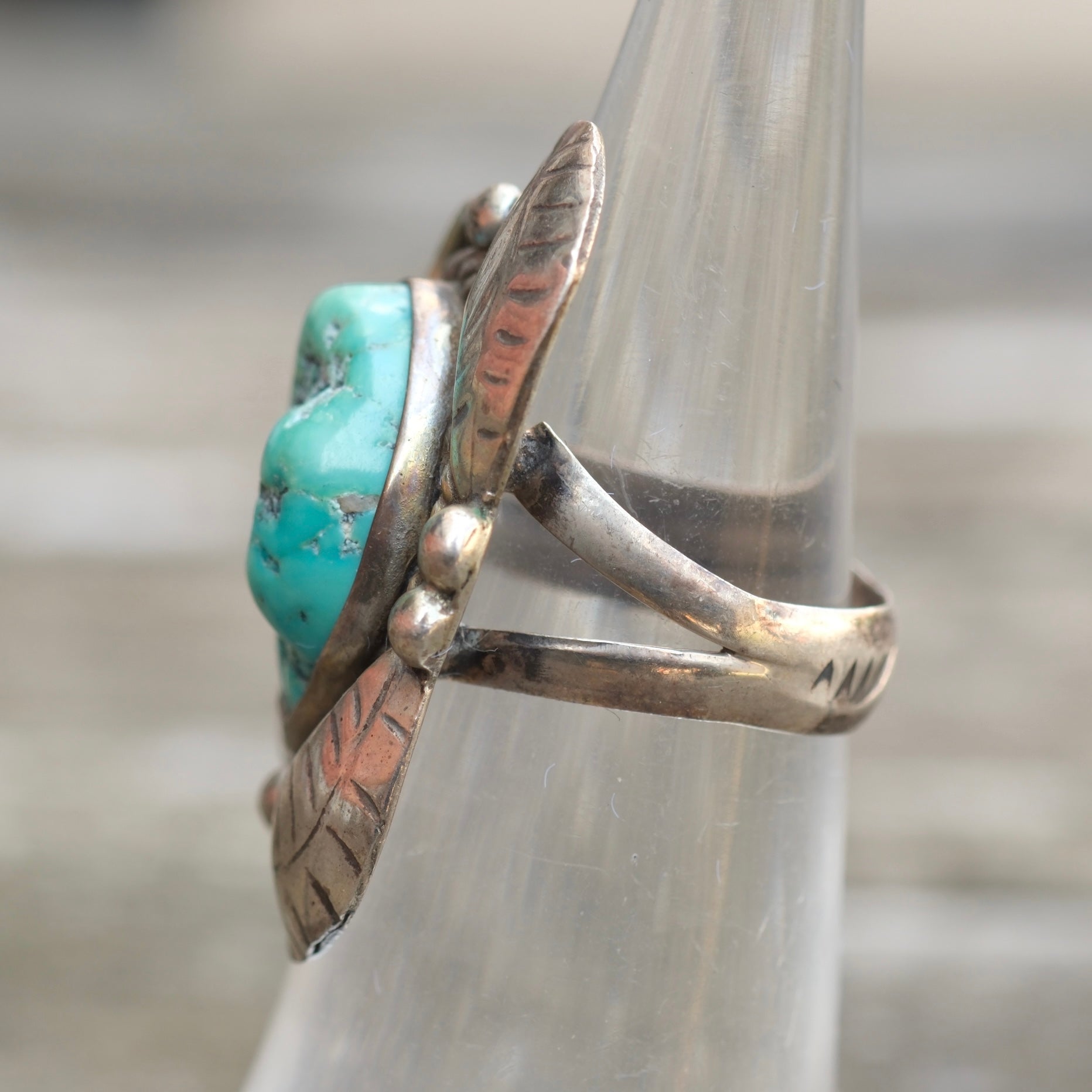 Vintage Sterling Turquoise Feather Ring 4.25