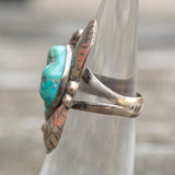 Vintage Sterling Turquoise Feather Ring 4.25