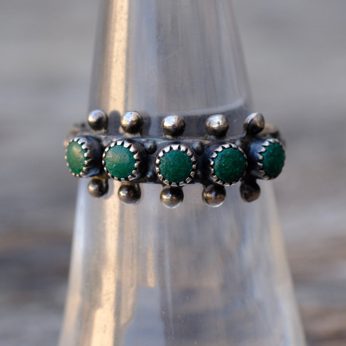 Vintage Sterling Snake Eye Turquoise Ring 6.5
