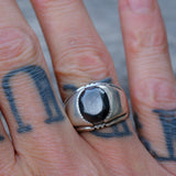 Vintage Sterling Hematite Signet Ring 9.25