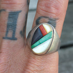 Vintage Sterling Multistone Inlay Ring 11.75