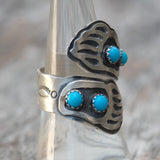 Vintage Sterling Turquoise Bear Paw Overpass Ring 8