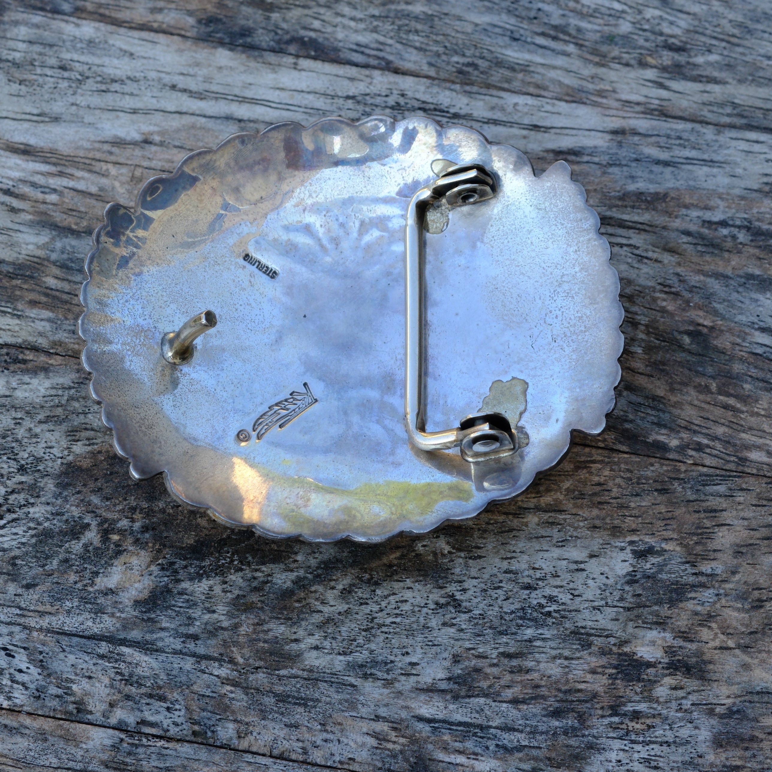 Vintage Sterling Multi Stone Inlay Stamped Belt Buckle