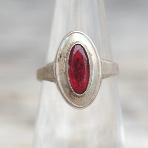 Vintage Sterling Red Glass Ring 4.75