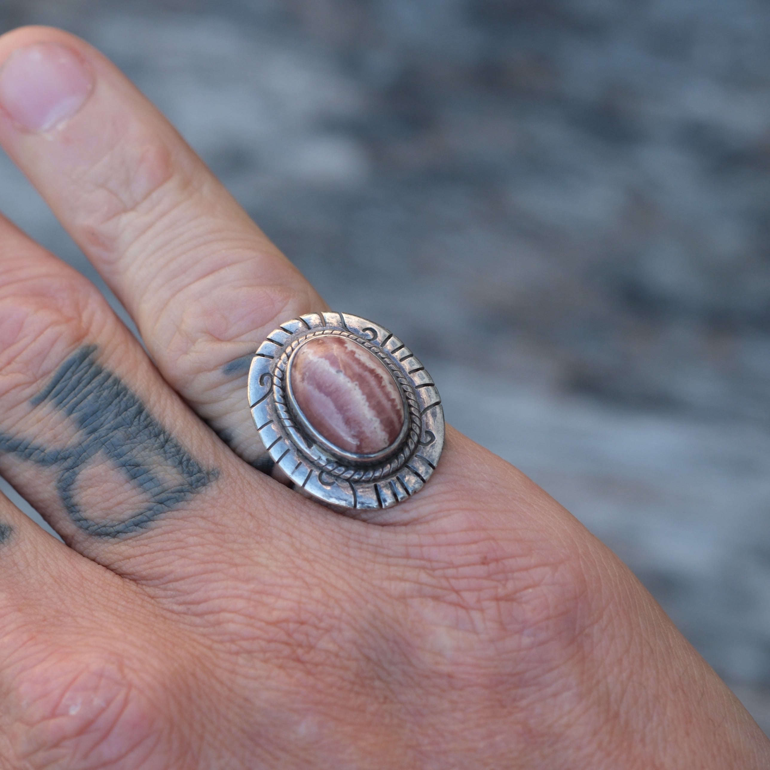 Vintage Sterling Agate Ring 5.75