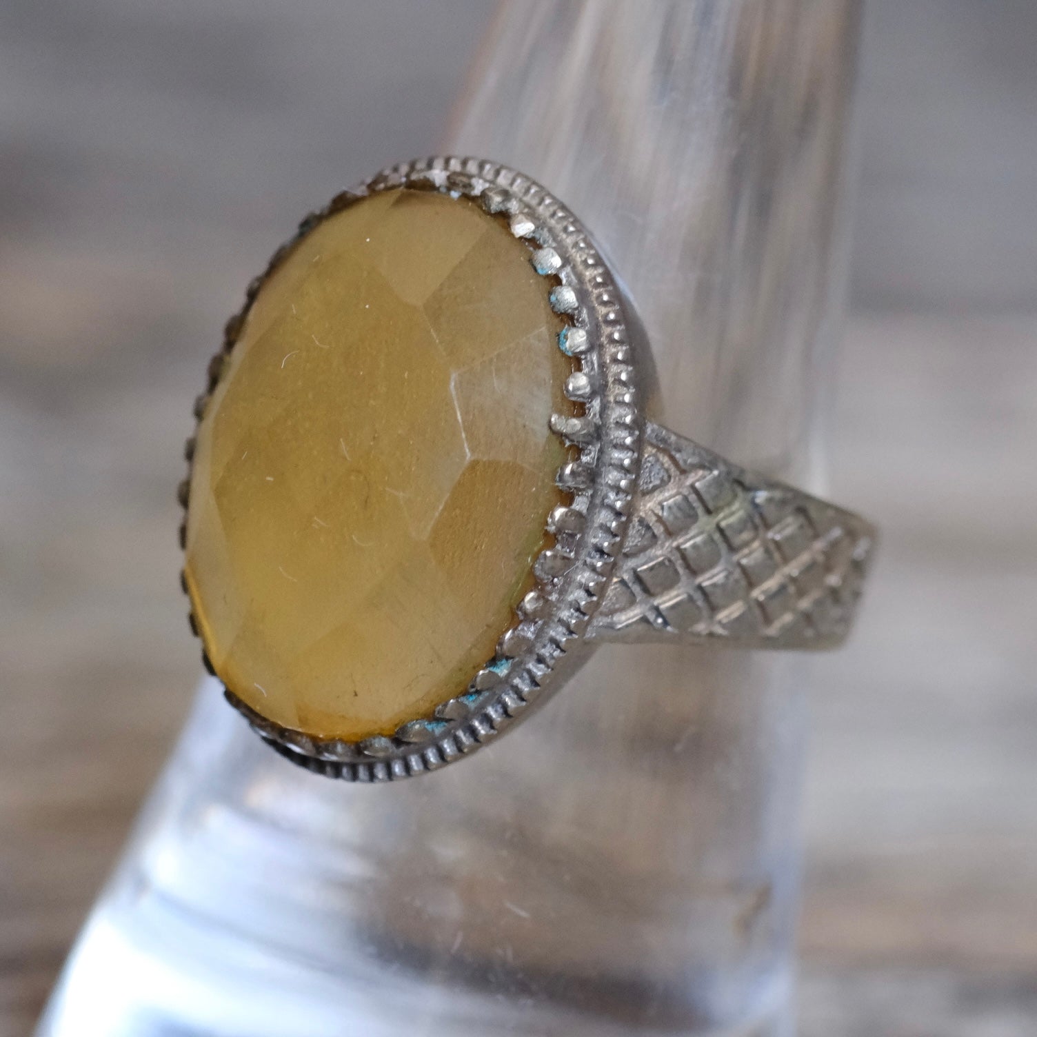 Vintage Sterling Faceted Glass Ring 8