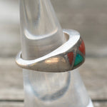 Vintage Sterling Turquoise and Coral Inlay Ring 7