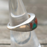 Vintage Sterling Turquoise and Coral Inlay Ring 7