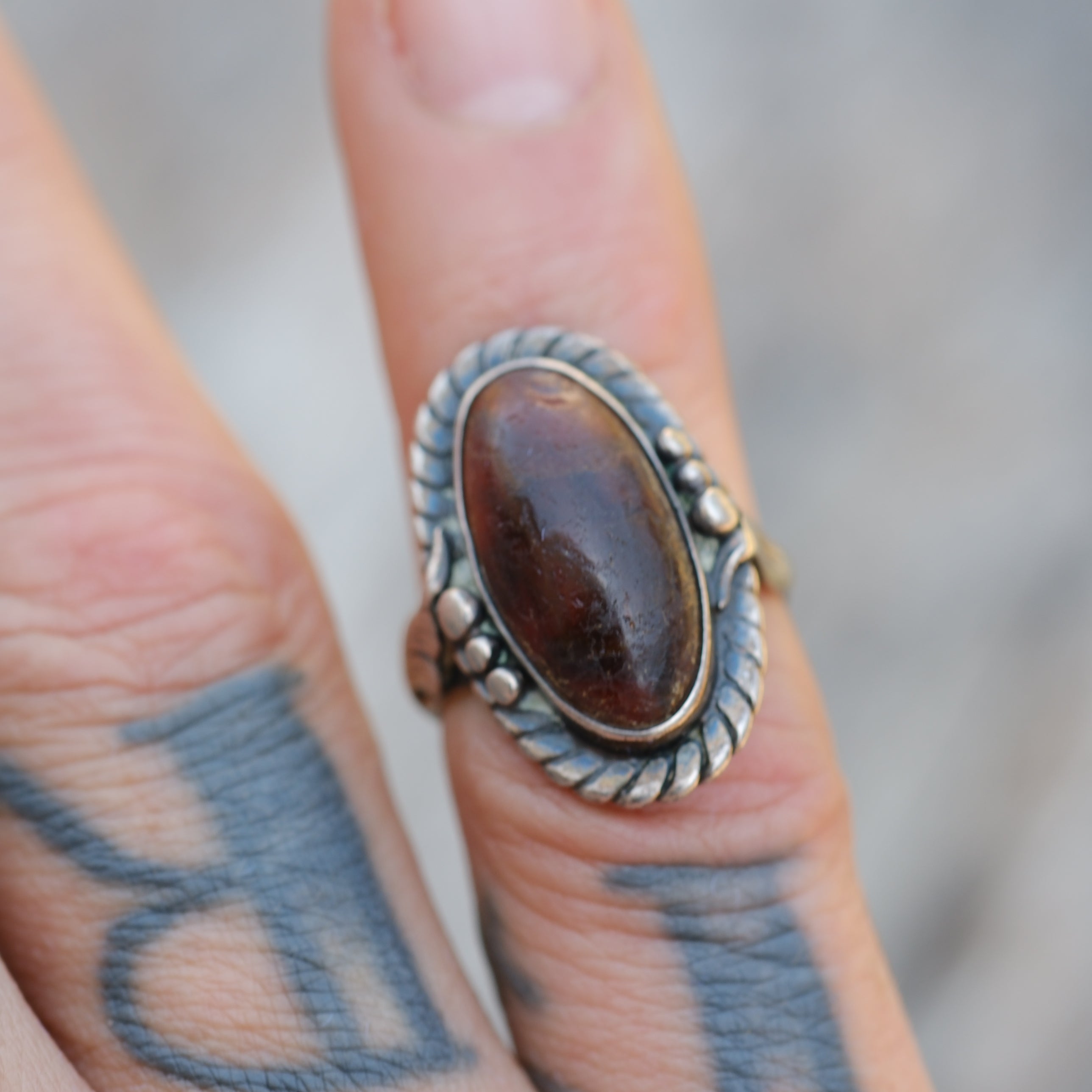 Vintage Sterling Red Resin Ring 5