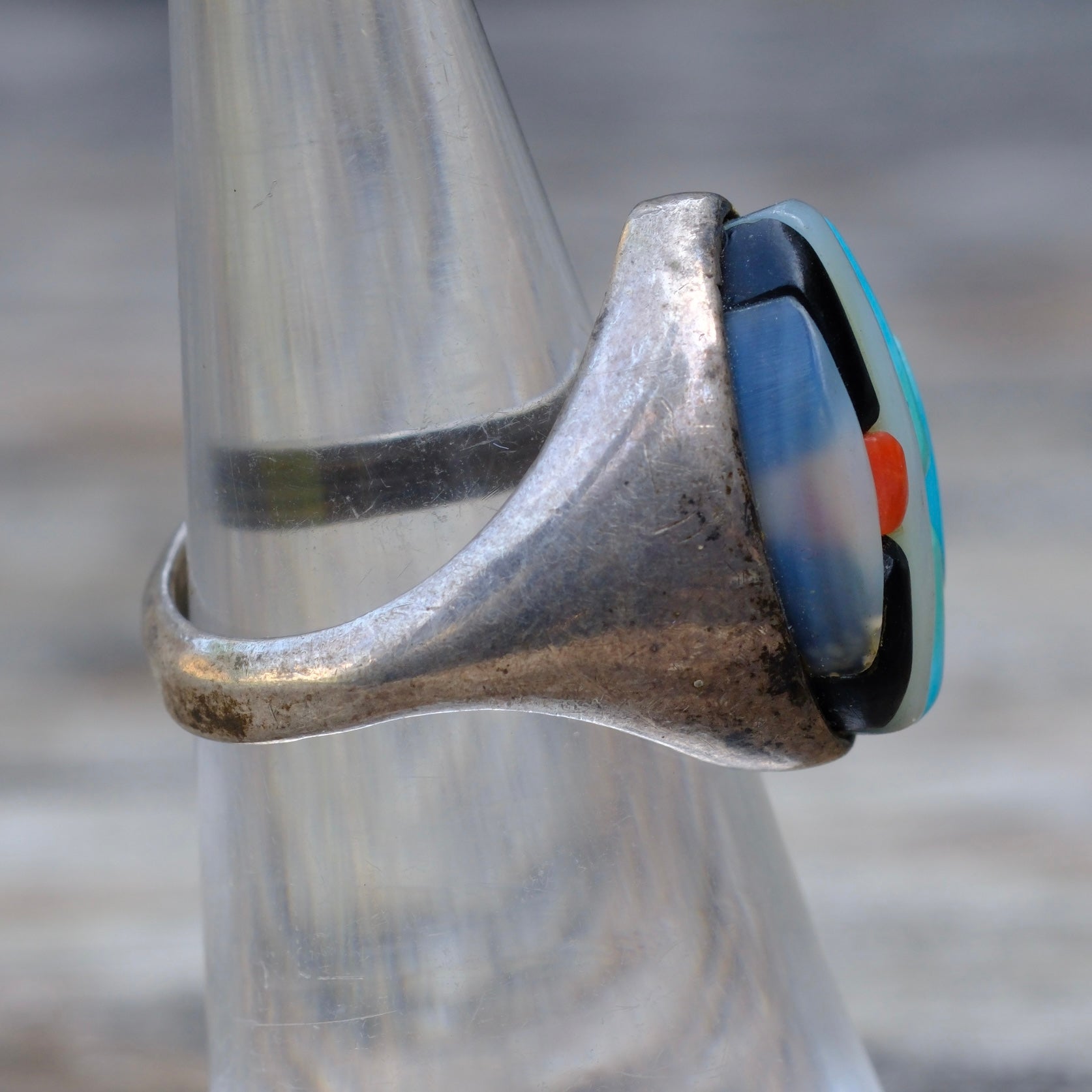 Vintage Sterling Zuni Inlay Ring 5