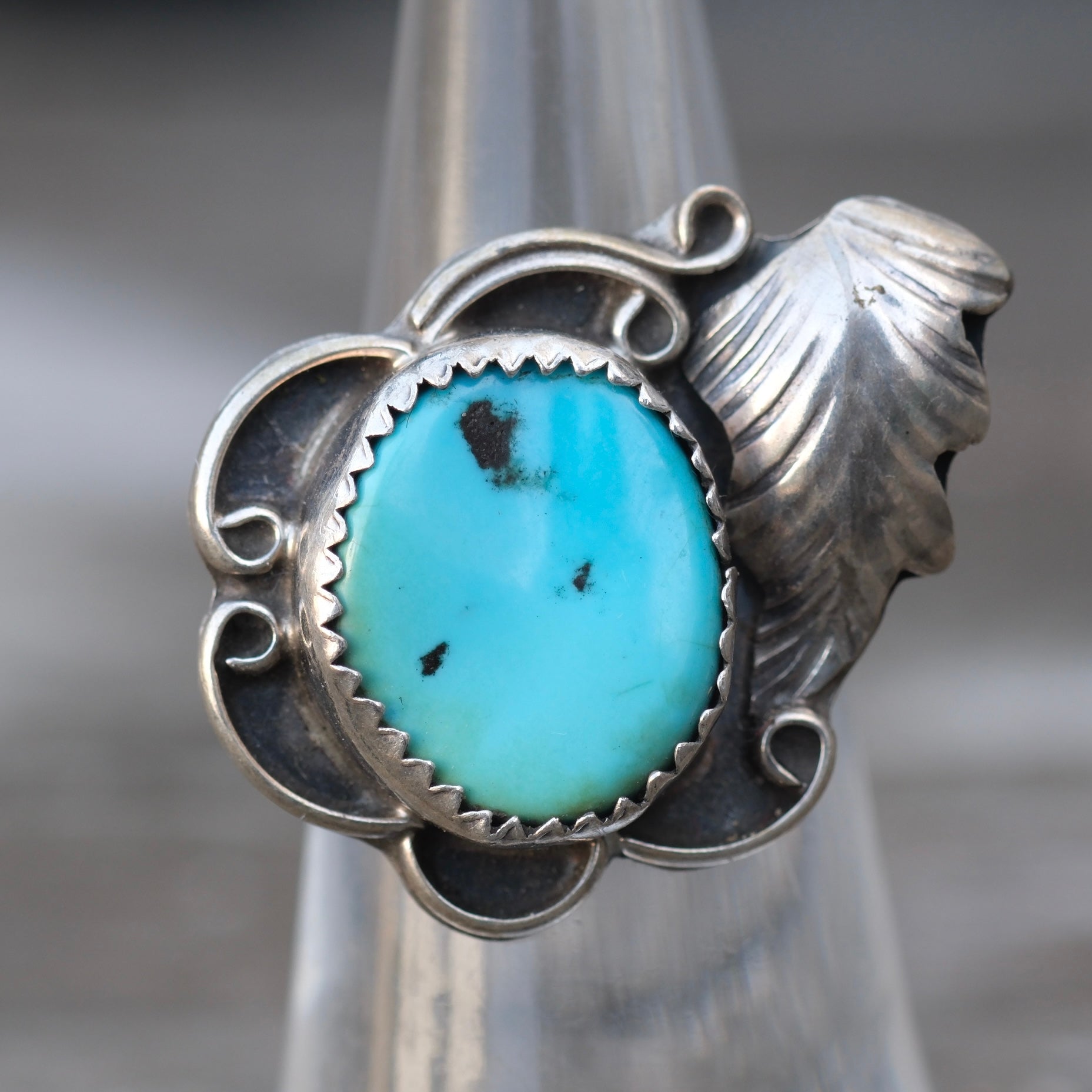 Vintage Sterling Turquoise Feather Ring 5.5