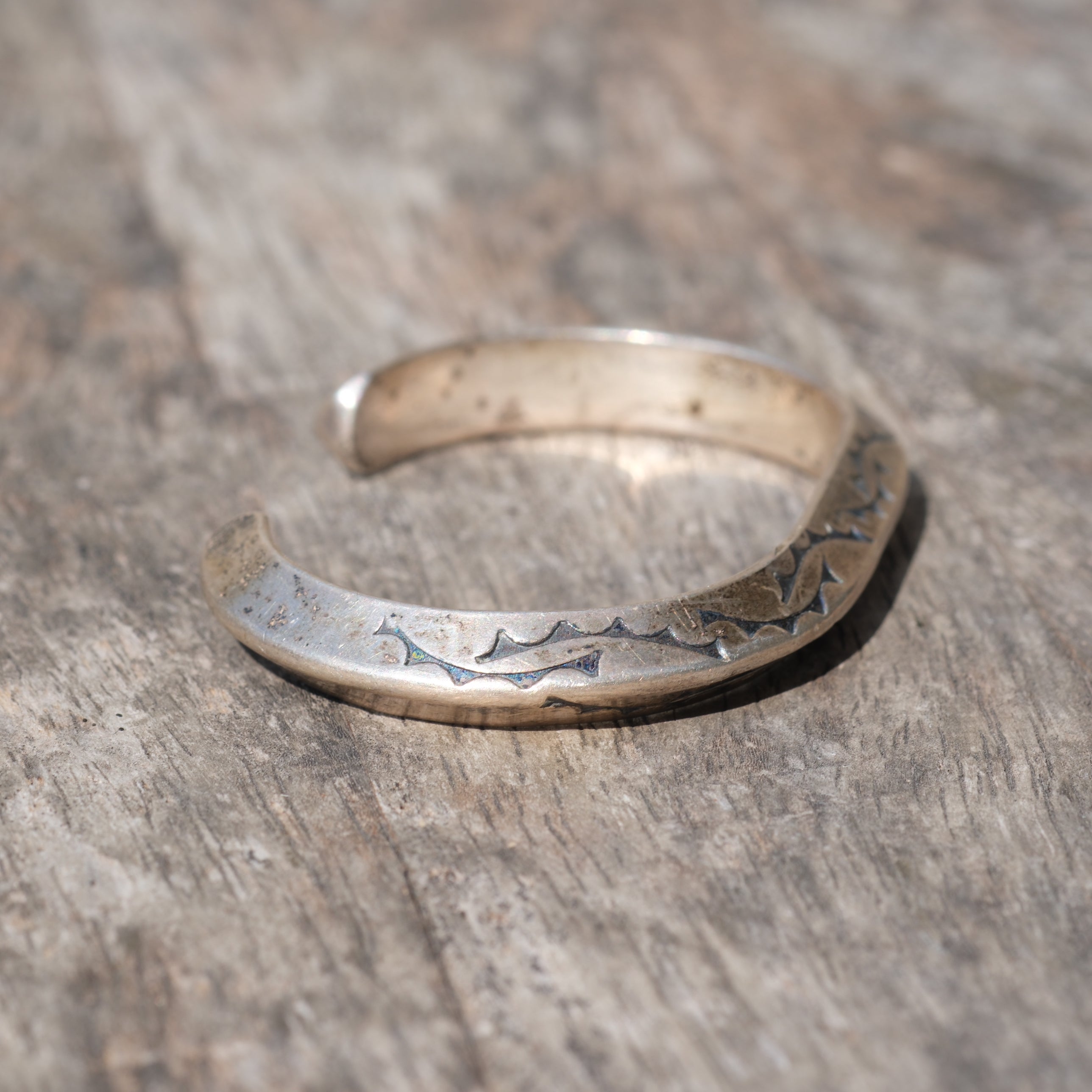 Vintage Sterling Silver Heavy Stamped Triangle Cuff