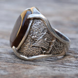 Vintage Sterling Tallship Fire Agate Ring 10
