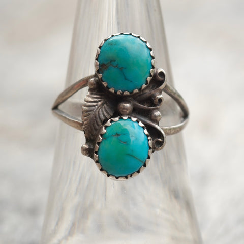Vintage Sterling Turquoise Feather Ring 6.75