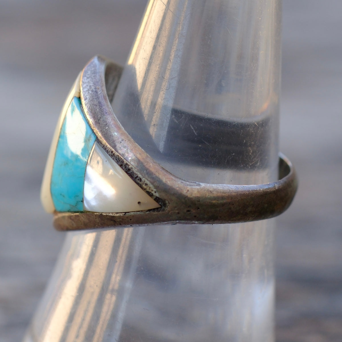Vintage Sterling Mother Of Pearl Inlay Ring 7.25