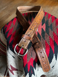 Vintage Hand Floral Tooled Brown Leather ‘JIM’ Belt