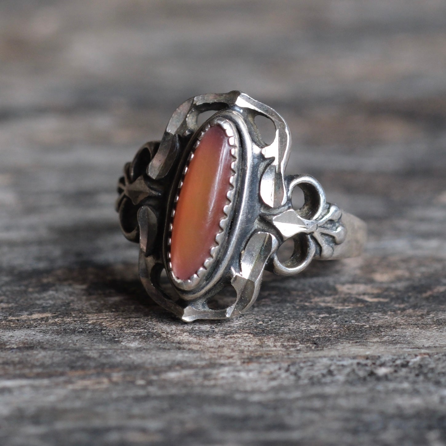Vintage Sterling Abalone Ring 3.75