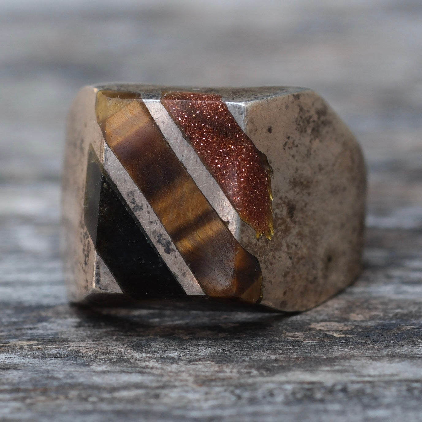 Vintage Sterling Multistone Inlay Ring 11.5