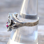 Vintage Sterling Modernist Red Glass Ring 8