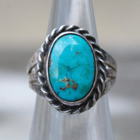Vintage Sterling Turquoise Roper Ring 3