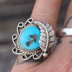 Vintage Sterling Turquoise Feather Ring 6.5