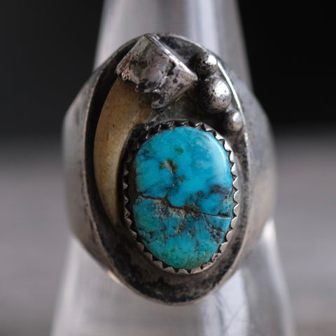 Vintage Sterling Turquoise Fox Claw Ring 10