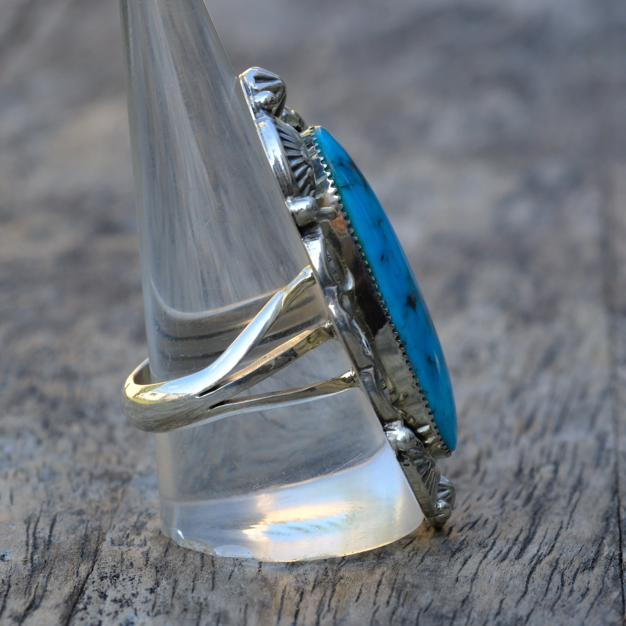 Huge Sterling Silver Turquoise Running Bear Ring 11