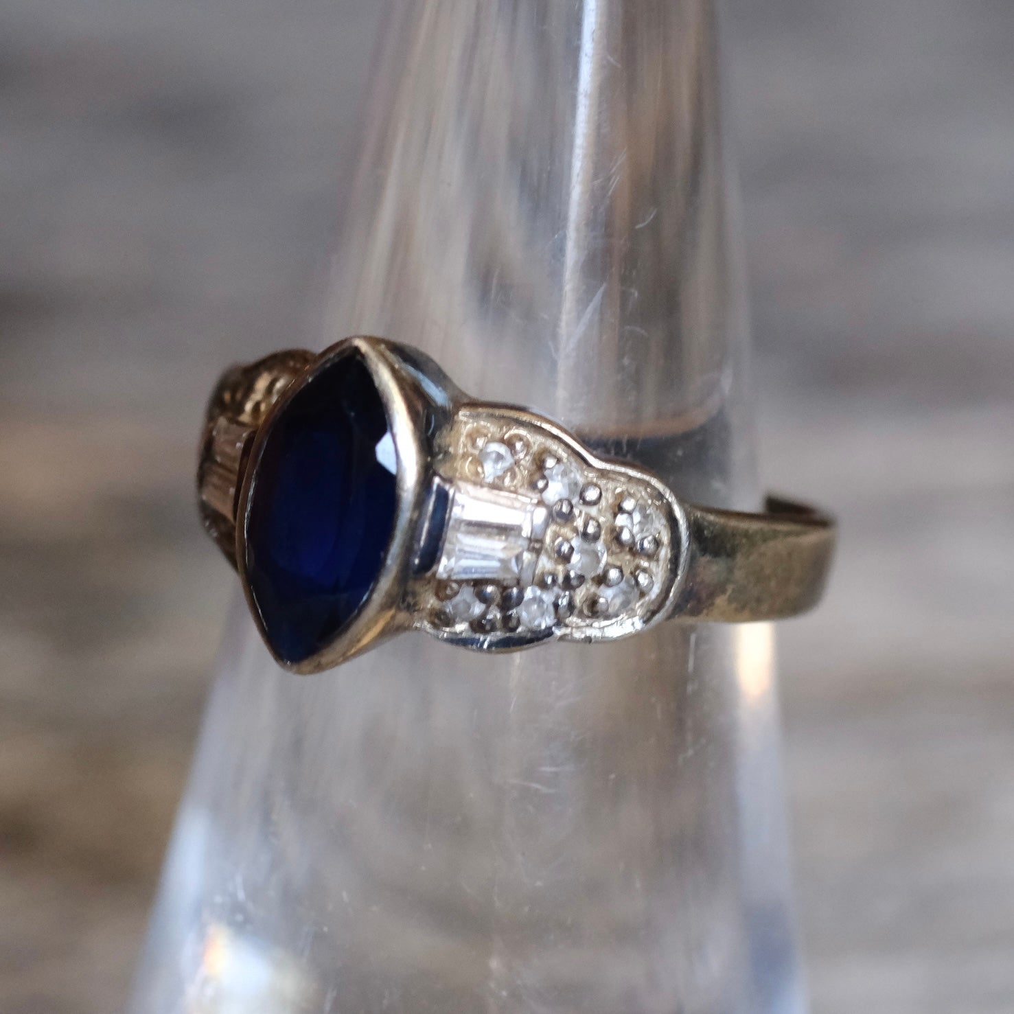 Vintage Sterling Blue Glass Ring 6.25