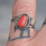 Vintage Sterling Coral Roper Ring 5