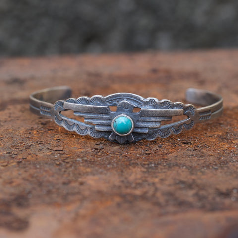 Vintage Sterling Turquoise Thunderbird Cuff