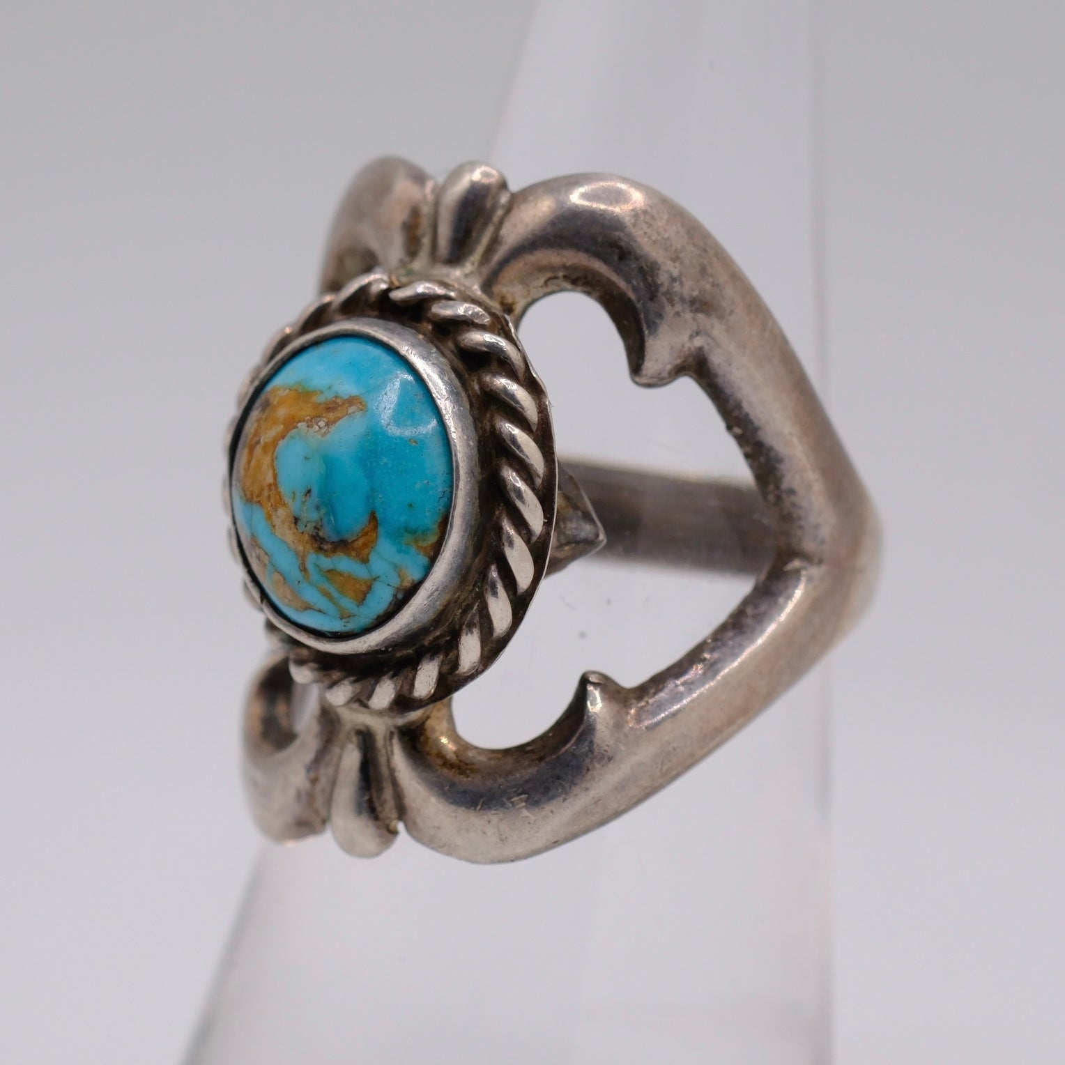 Vintage Sterling Silver Sandcast Turquoise Ring 6.5