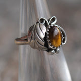 Vintage Sterling Tigers Eye Feather Ring 3.25