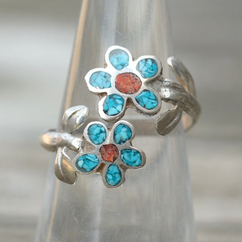 Vintage Silver Plated Overpass Flower Ring 7