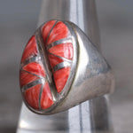 Vintage Sterling Spiny Oyster Inlay Ring 10.5