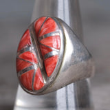 Vintage Sterling Spiny Oyster Inlay Ring 10.5