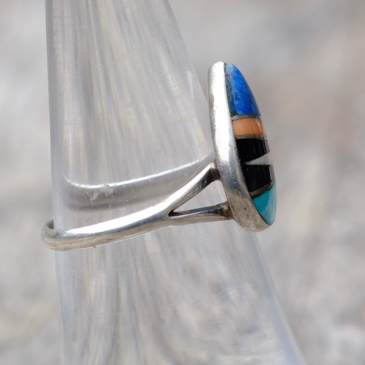 Vintage Sterling Multi Stone Inlay Ring 6.25