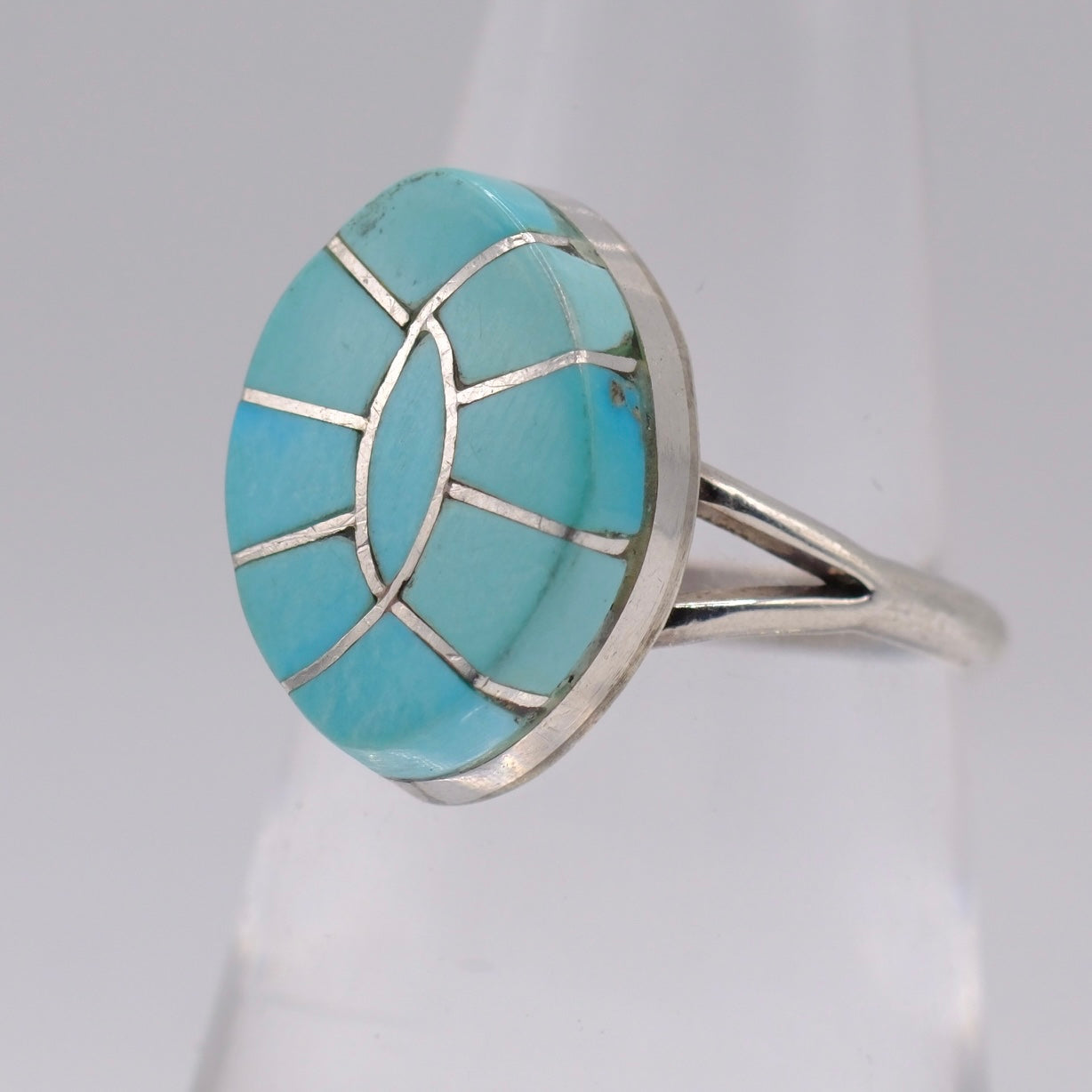 Vintage Sterling Turquoise Inlay Ring 6.25