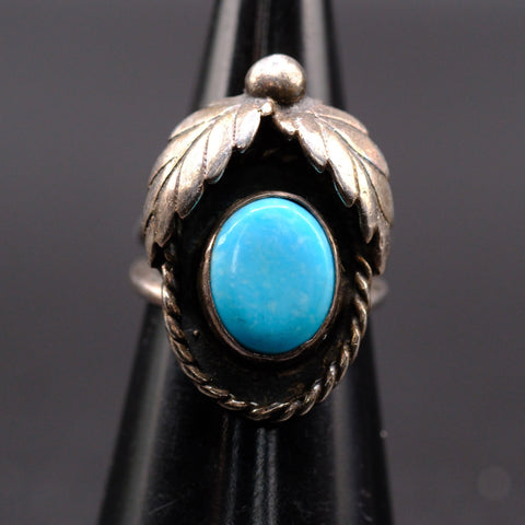 Vintage Sterling Turquoise Feather Ring 4.5